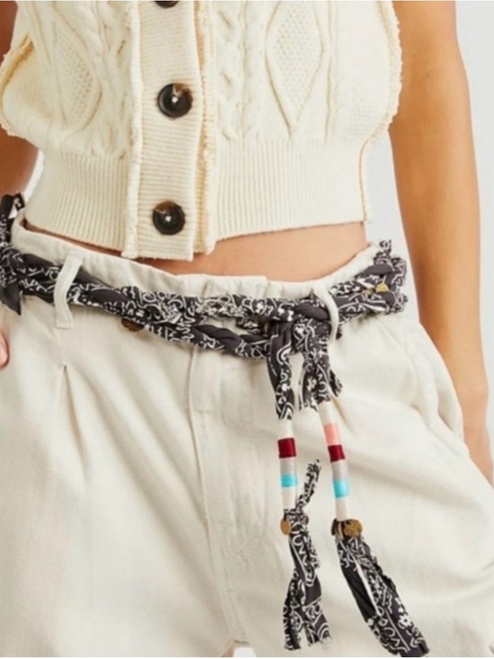 Free People Accessories - NWT Free People Blue Bandana Twisted Boho Gold Coin Embellished Wrap Belt
